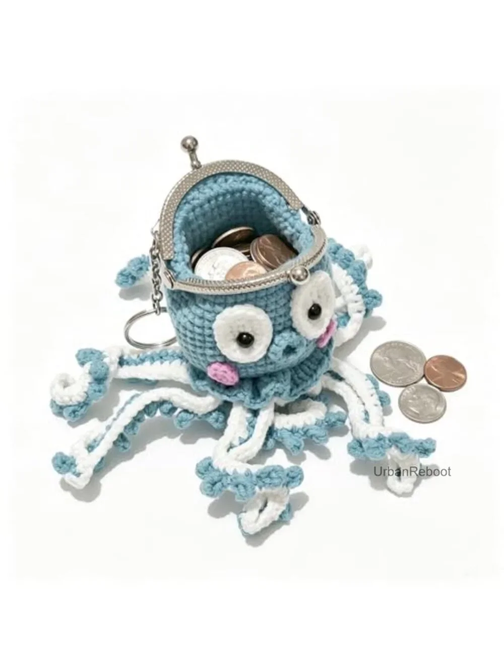 Handmade Crochet Jellyfish Coin Purse Keychain Mini Backpack Bag